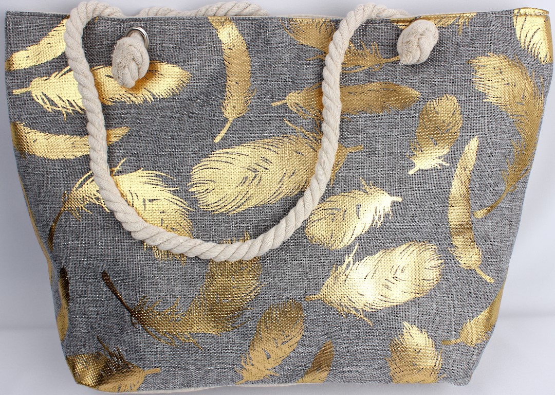 Carry bag w base and rope handle 'gold feather' print Style :AL/4694 image 0